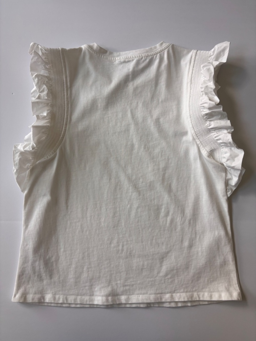 English Factory White Ruffle Sleeve Knit Top Small Flutter Sleeve Cotton Blouse - Picture 2 of 4
